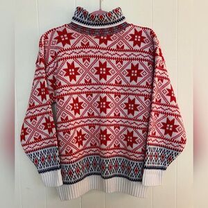 Ashleigh Morgan Sweater Women’s Large Red White Snowflakes Holiday Snow Ski